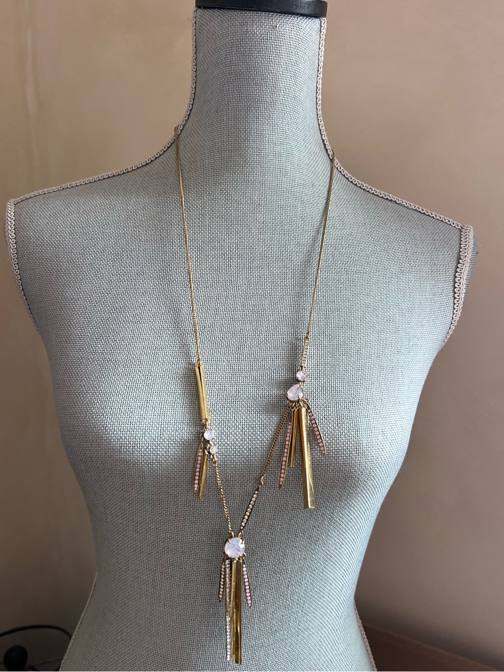 J. Crew Gold Pink Rhinestone Ling Necklace